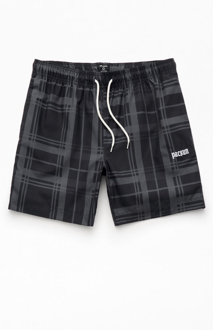 Pacsun Black Plaid Eco 6.5" Swim Trunks