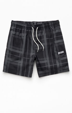 Black&nbsp;Plaid&nbsp;Eco 6.5" Swim Trunks image number 1