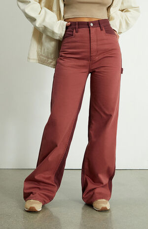 Burgundy Ultra High Waisted Flare Pants image number 3