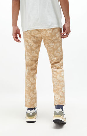 Khaki Paisley Cotton Drawstring Trousers image number 3
