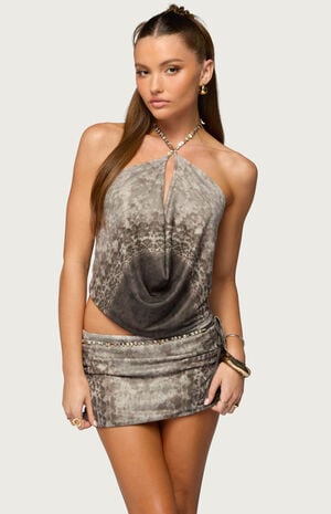 Teresa Backless Printed Mesh Halter Top image number 1