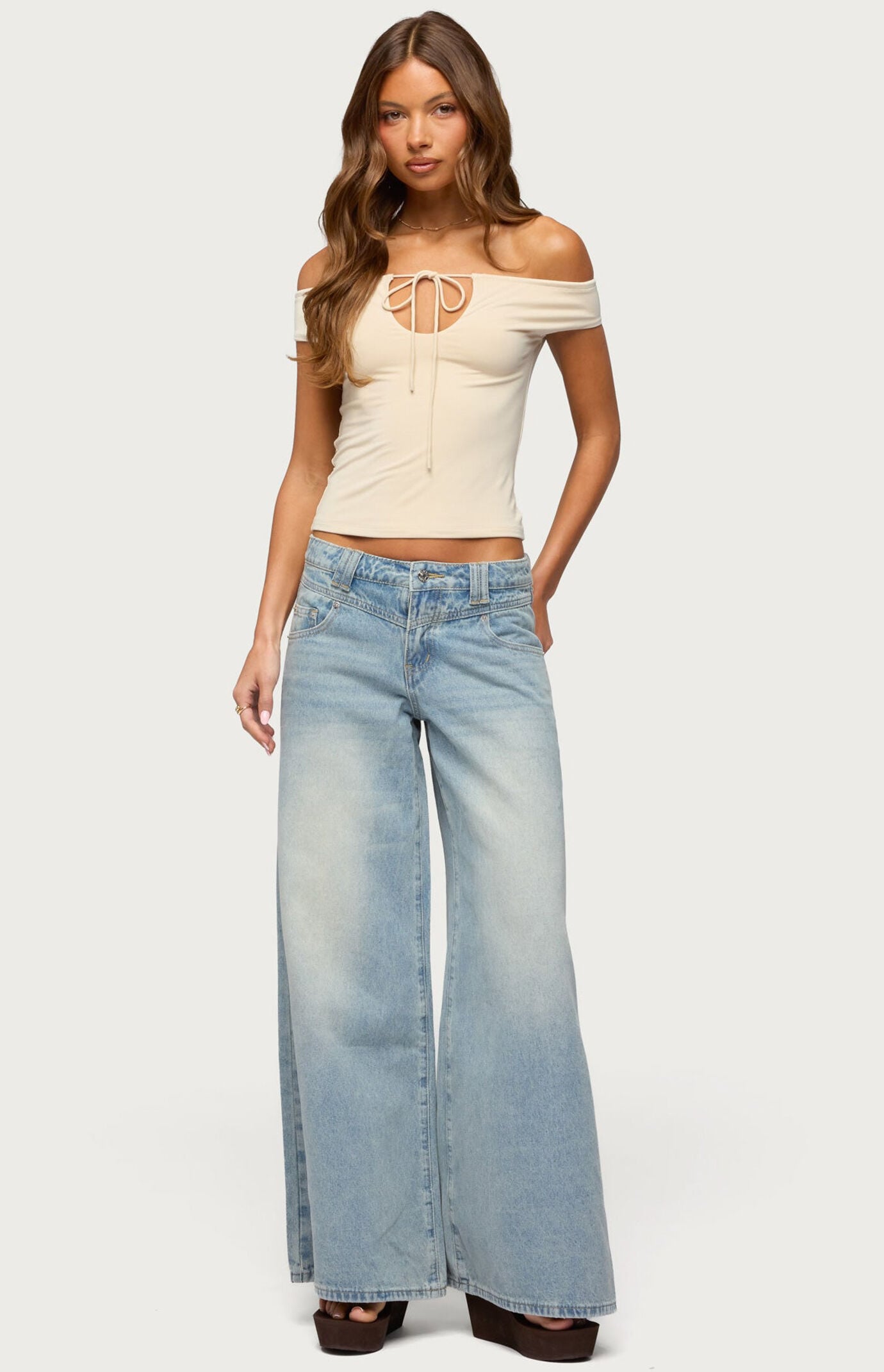 Edikted Stitched Low Rise Wide Leg Jeans
