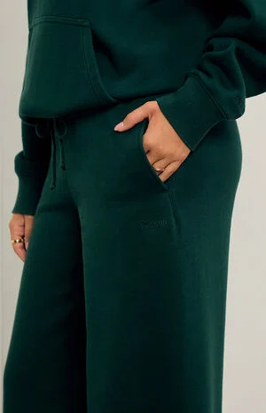 Forest Green Ultra Soft Fleece Baggy Sweatpants image number 5