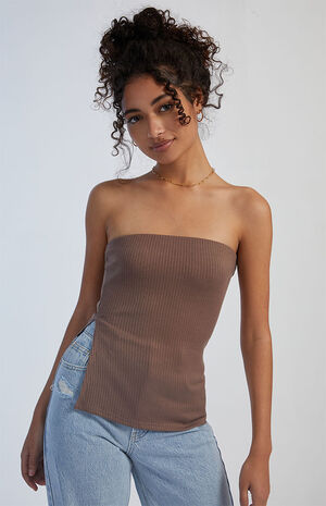 Strapless Side Slit Ribbed Top image number 1