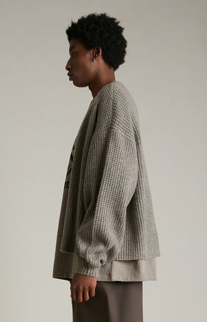 Heather Grey Heavy Waffle Knit Cardigan image number 3