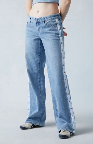 PacSun Light Indigo Snap Tearaway Low Rise Wide Leg Jeans | PacSun
