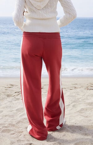 Red Hilary Side Stripe Soft Yoga Baggy Sweatpants image number 3