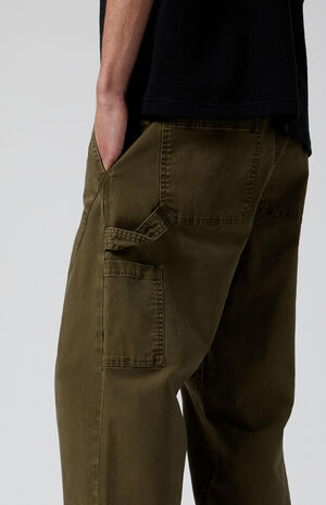 Stretch Olive Baggy Carpenter Pants image number 5