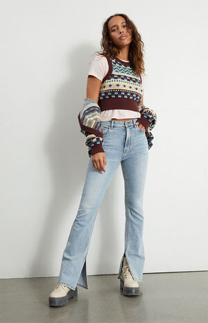 Light Blue High Waisted Slim Flare Jeans image number 1
