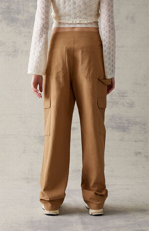 Brown Linen Straight Leg Cargo Pants image number 4