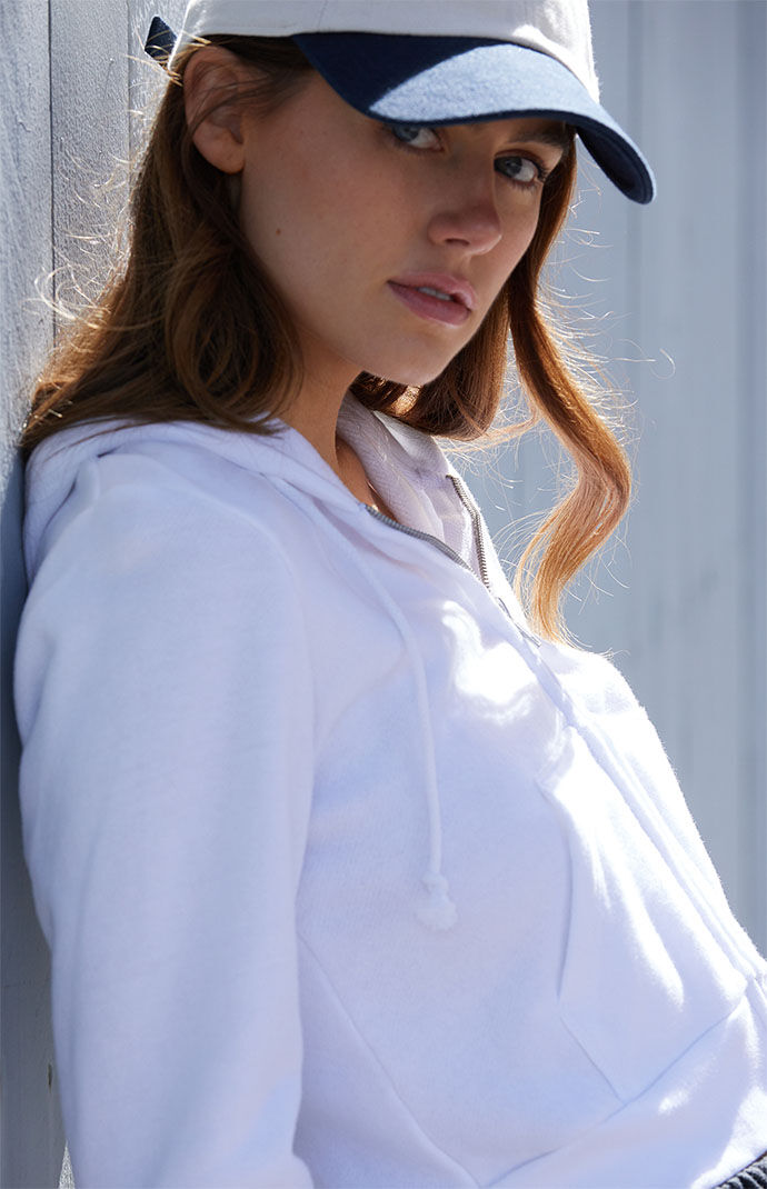 White zip up crop hoodie shop