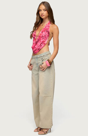 Floral Mesh Cowl Neck Top image number 4