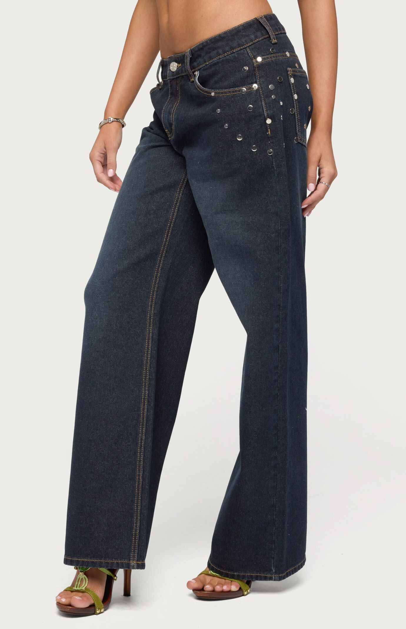 Edikted Spiral Studded Low Rise Baggy Jeans