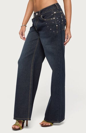 Spiral Studded Low Rise Baggy Jeans image number 2