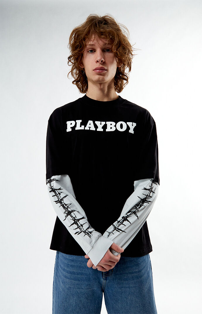 トップス PLAYBOY L/S Crew Neck Tee size 1 Vintage Playboy Crewneck Sweatshirt Print Logo White Color