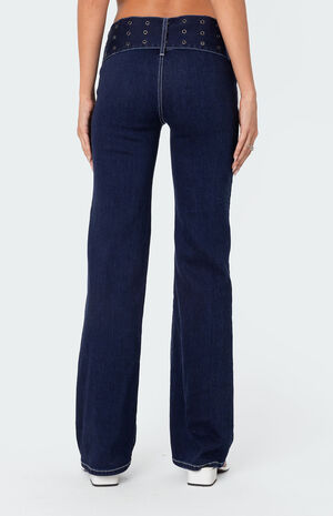 Buckle Belt Washed Flare Jeans image number 5