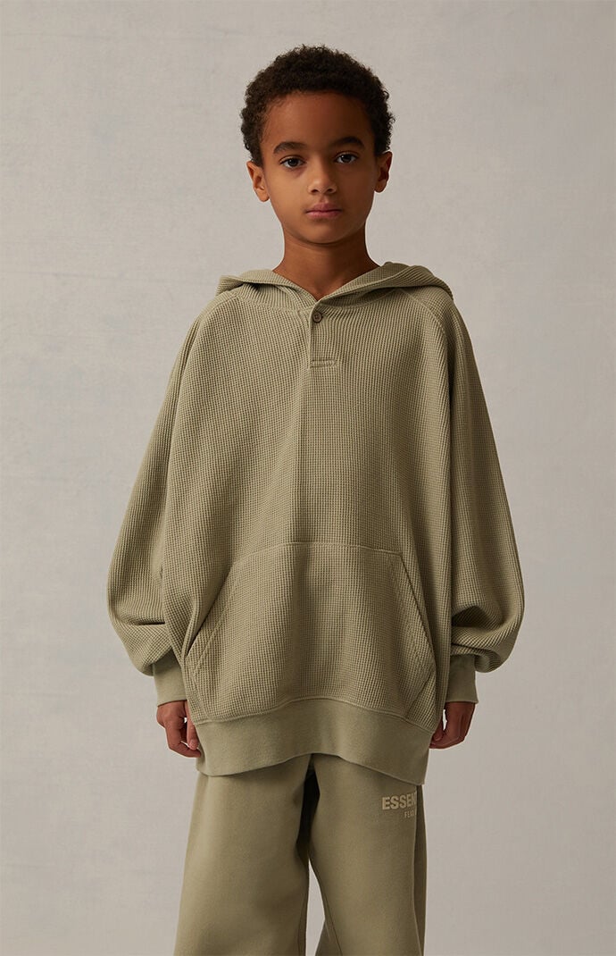 Kids Fear of God Essentials Sea Foam Henley Hoodie PacSun