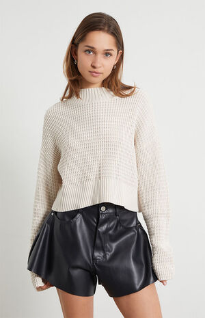 Faux Leather Flare Bell Shorts image number 2