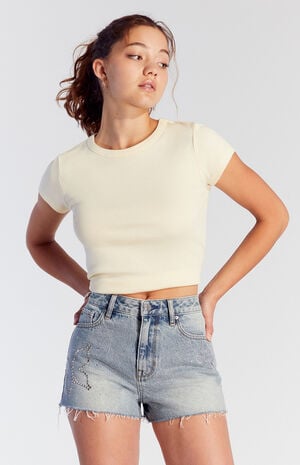 Rhinestone Butterfly High Waisted Denim Festival  Shorts