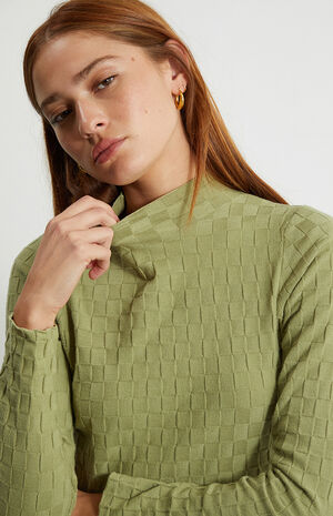 Checker Stitch Mock Neck Sweater image number 3