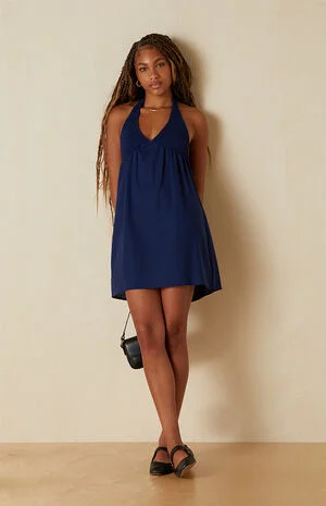 Smocked Halter Linen Mini Dress image number 1