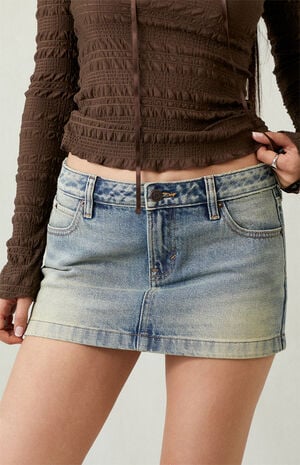 Piper Medium Indigo Low Rise Micro Denim Mini Skirt image number 2