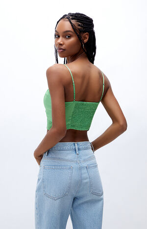 Satin Tie Front Cami Tank Top image number 4