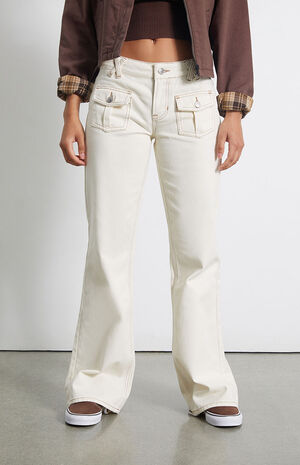 Off White Low Rise Cargo Flare Pants image number 2