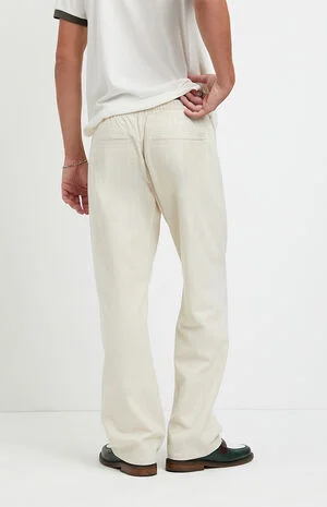 Cream Straight Leg Linen Pants image number 4