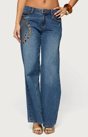 Monika Stud and Grommet Low Rise Baggy Jeans image number 1