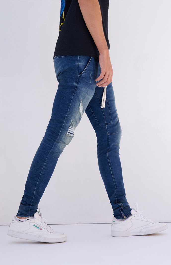 Dark Ripped Drop Skinny Jogger Pants