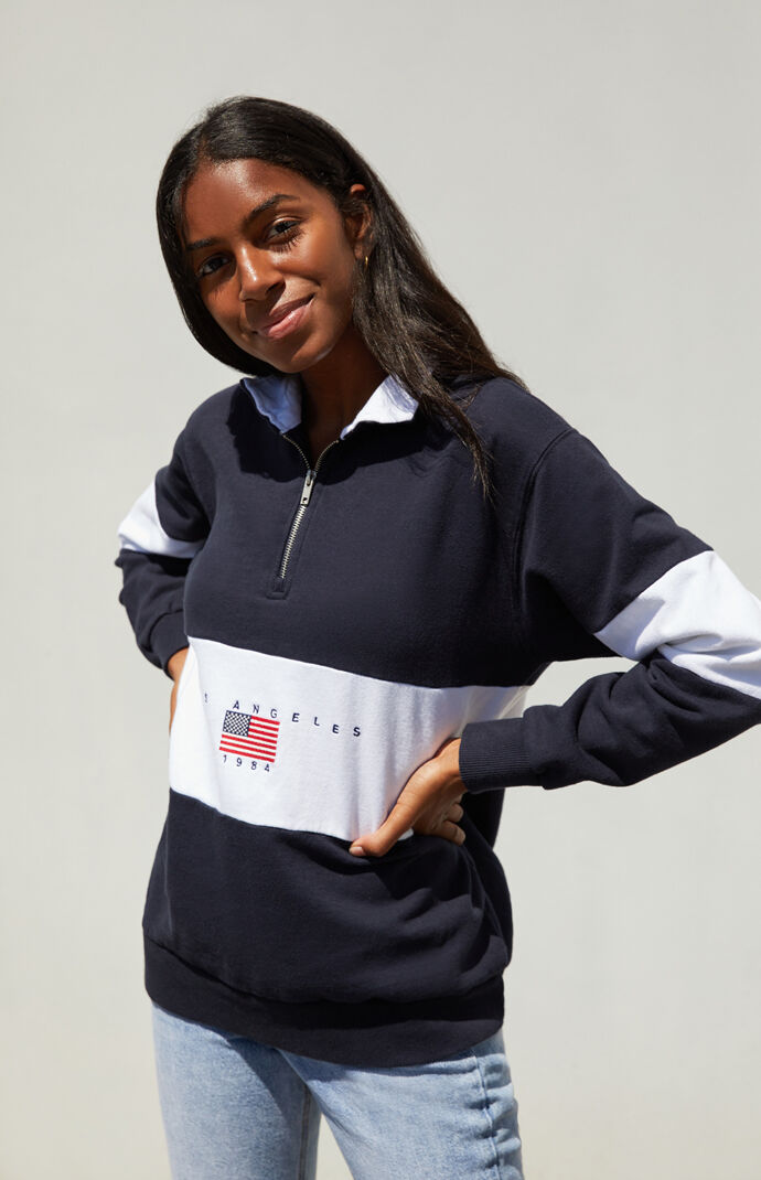 light blue half zip sweater