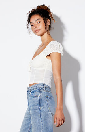 Sweetheart Cinched Mesh Top image number 2