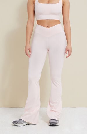PAC WHISPER Active Pink Crossover Flare Yoga Pants image number 1