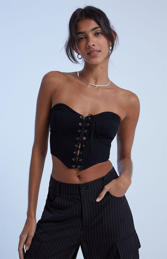 LA Hearts Lace Up Denim Corset Top | Pacsun