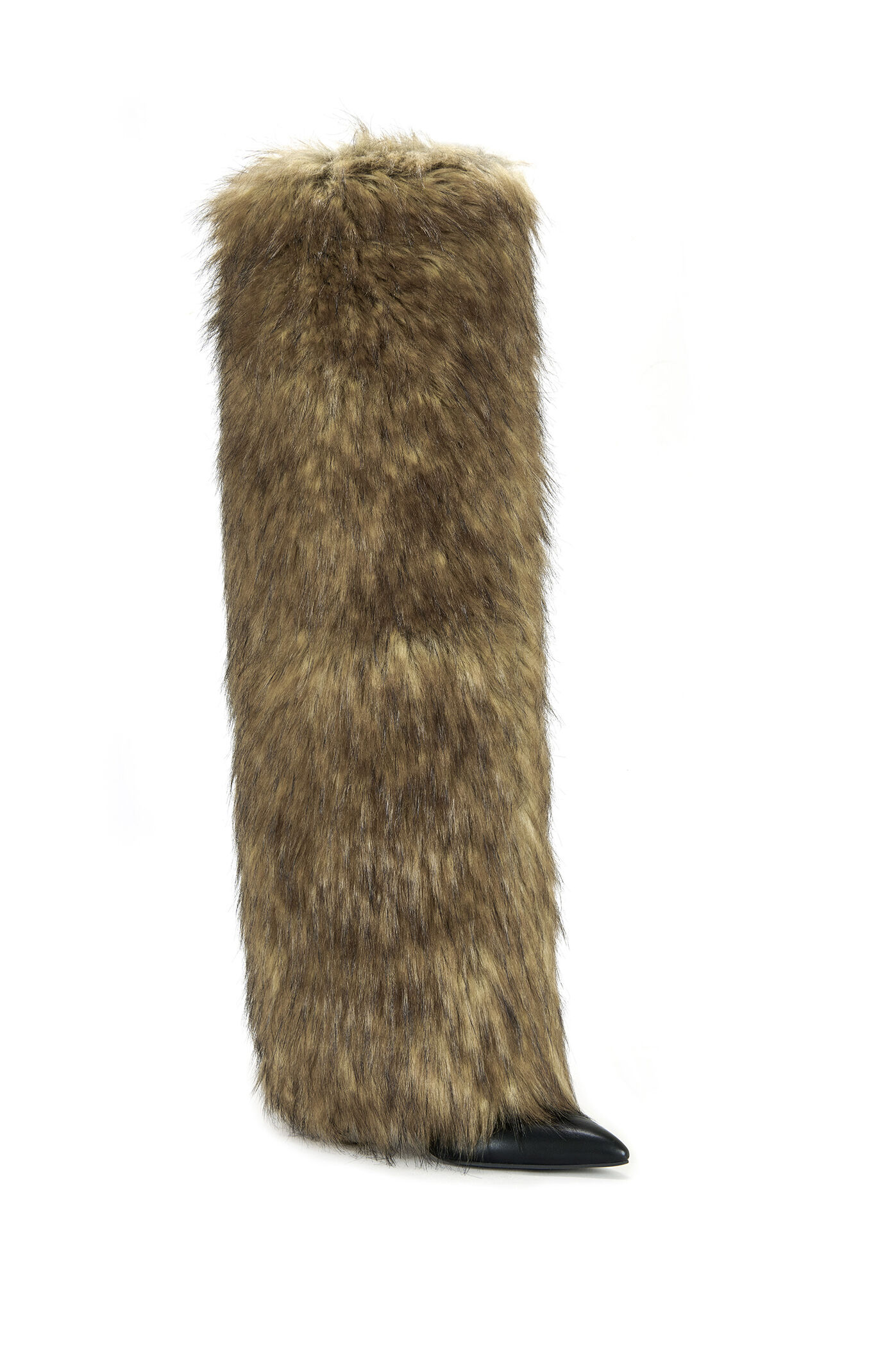 AZALEA WANG Langleye Brown Faux Fur Over The Knee Stiletto Boots