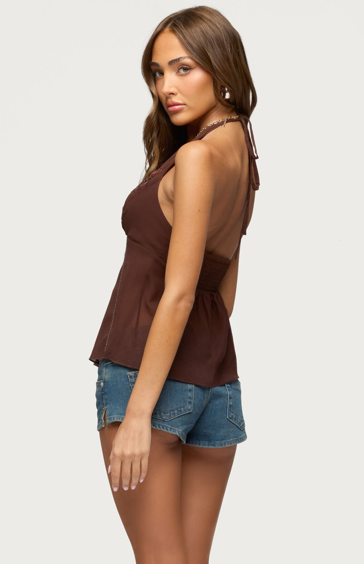 Edikted Lani Sequin Beaded Halter Top