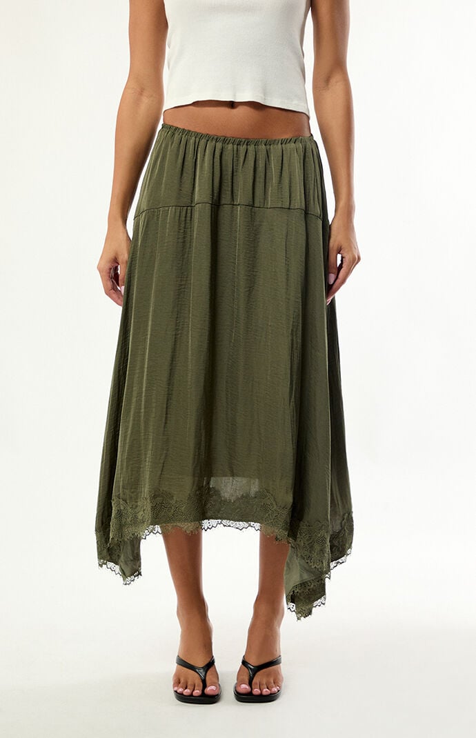 Daisy Street Anise Lace Asymmetrical Midi Skirt