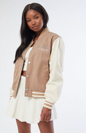 Brown Varsity Bomber Jacket image number 2