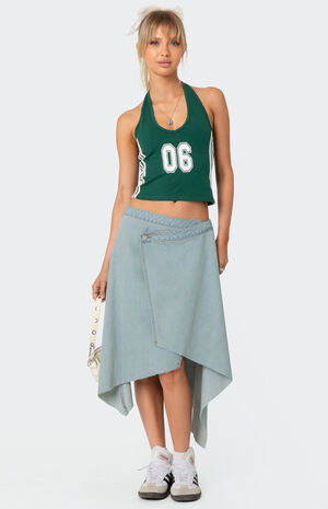 Asymmetric Wrapped Denim Midi Skirt image number 1