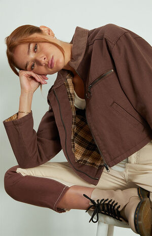Brown Cropped Workwear Jacket image number 2