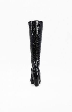 Women's Camilla Black Croc Wedge Boots image number 3