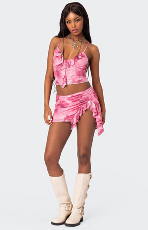 Wanda Printed Mesh Ruffle Mini Skirt image number 4