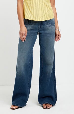 Casey Low Rise Baggy Jeans Stacked Scoop Pocket Dark Blue image number 1