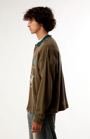 Brown Hudson Long Sleeve Rugby Polo Shirt image number 3