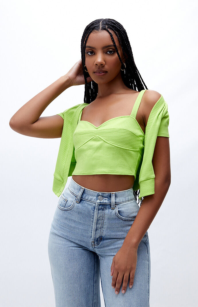PacCares Women's Sunny Day Tank \u0026 Cardigan Two-Piece Set in Green - Size Xs