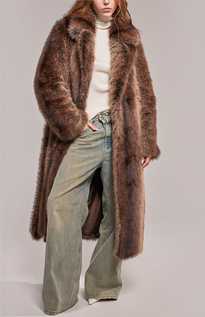 AZALEA WANG Cersei Brown Faux Fur Coat