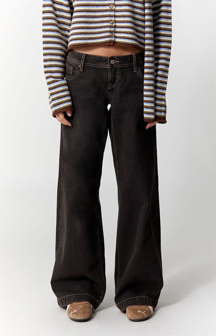 Pacsun Kaia Ultimate Low Rise Baggy Jeans Contrast Stitch Faded