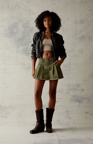 Olive Pleated Mini Skort image number 2