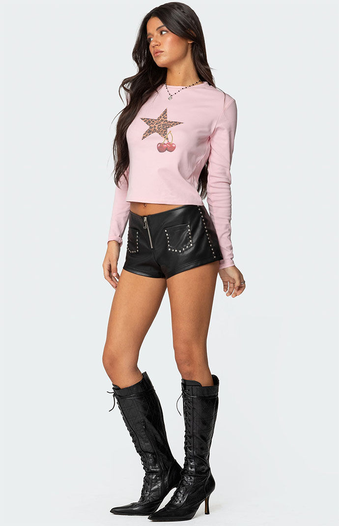 Edikted Studded Faux Leather Micro Shorts | Pacsun